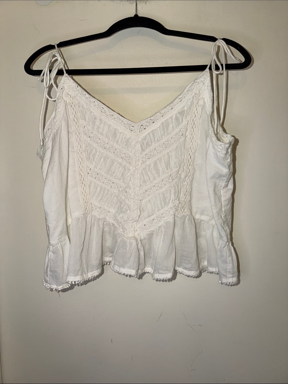 Abercrombie & Fitch White Crochet Peplum Tie-Shoulder Camisole